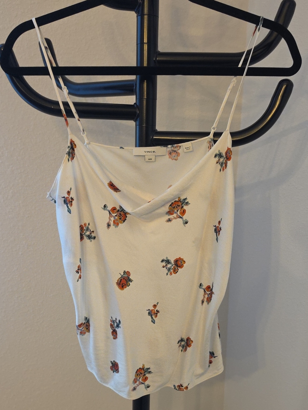Vince Cream Floral Cowl Neck Camisole with Orange Blossoms